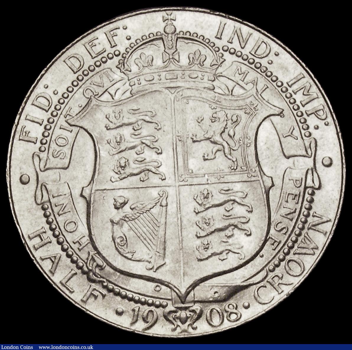 London Coins : A194 : Lot 1332 : Halfcrown 1908 ESC 753, Bull 3574 UNC Details and lustrous the reverse Choice but with some scratche...