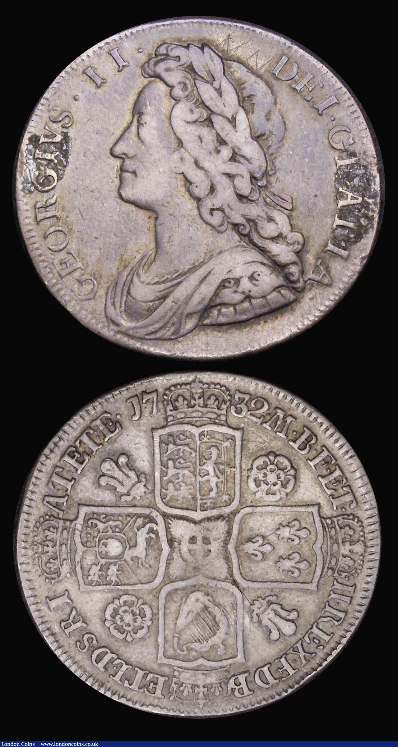 London Coins : A194 : Lot 1357 : Halfcrowns (2) 1745 LIMA Fine/Good Fine and 1732 Roses and Plumes Fine with mount marks obverse 3 an...