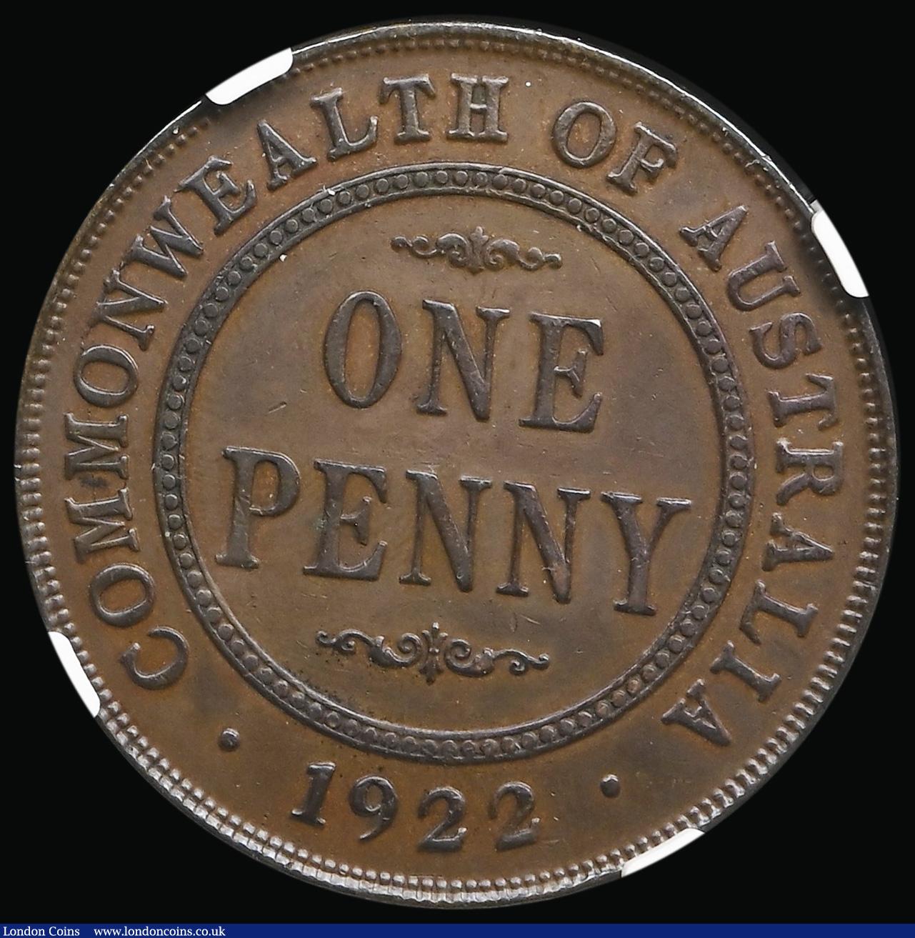 London Coins : A194 : Lot 422 : Australia Penny 1922 KM#23 NGC AU DETAILS CLEANED