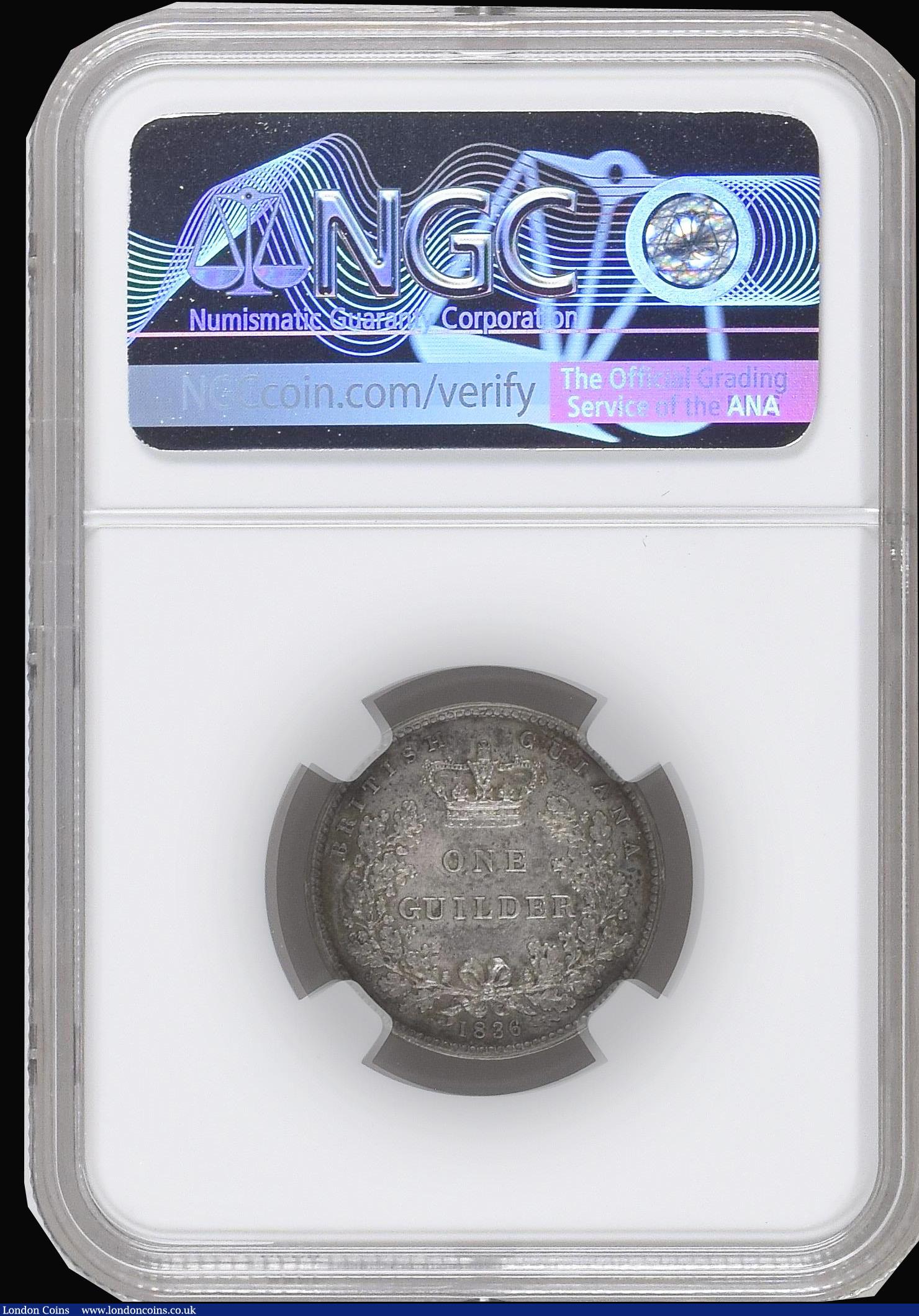 London Coins : A194 : Lot 483 : British Guiana Guilder 1836 KM25 Plain Edge Proof NGC PF61