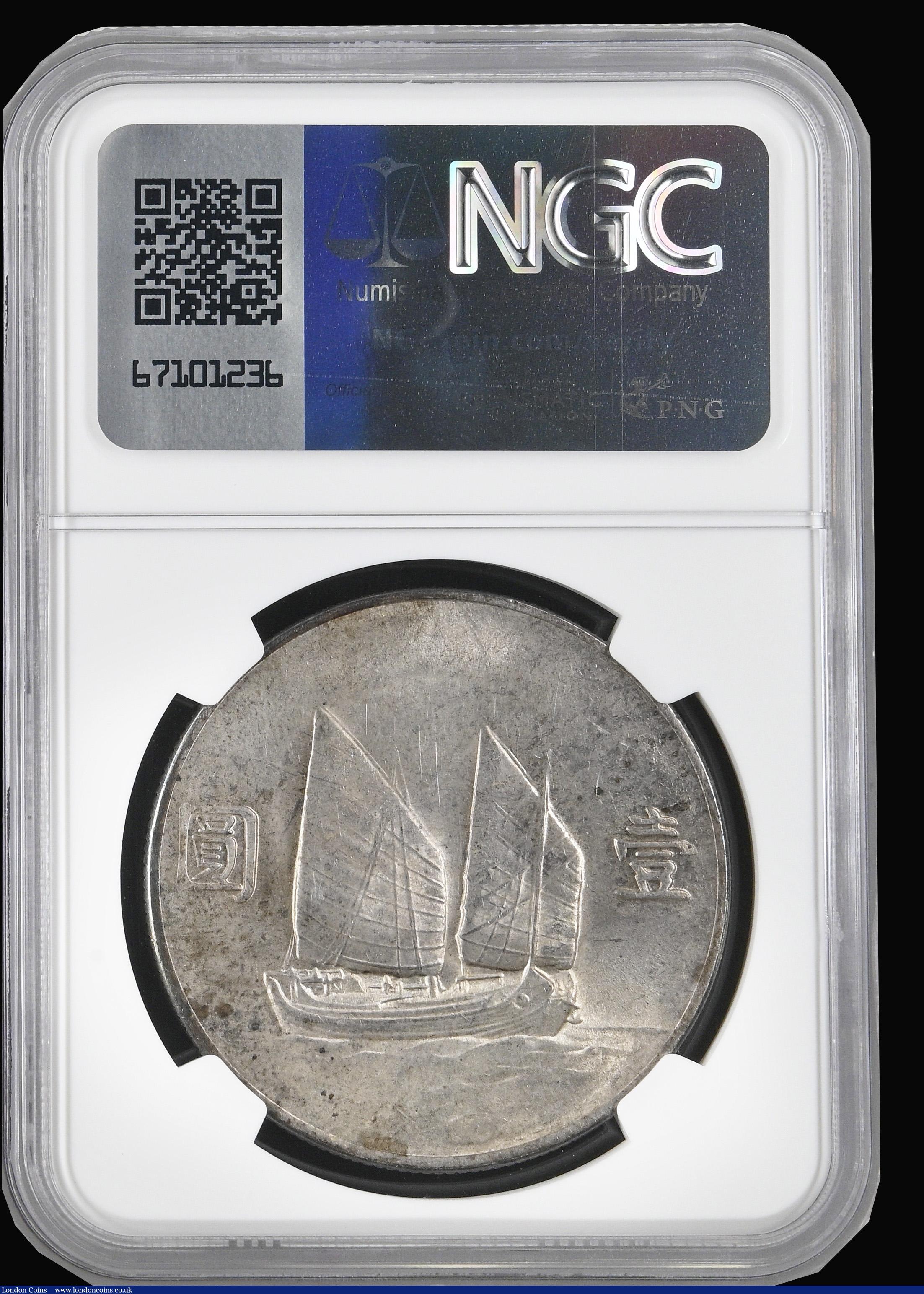 London Coins : A194 : Lot 516 : China Dollar Year 22 (1933) Junk Y#345, L&M 109, Lustrous and with golden tone, in an NGC holder...