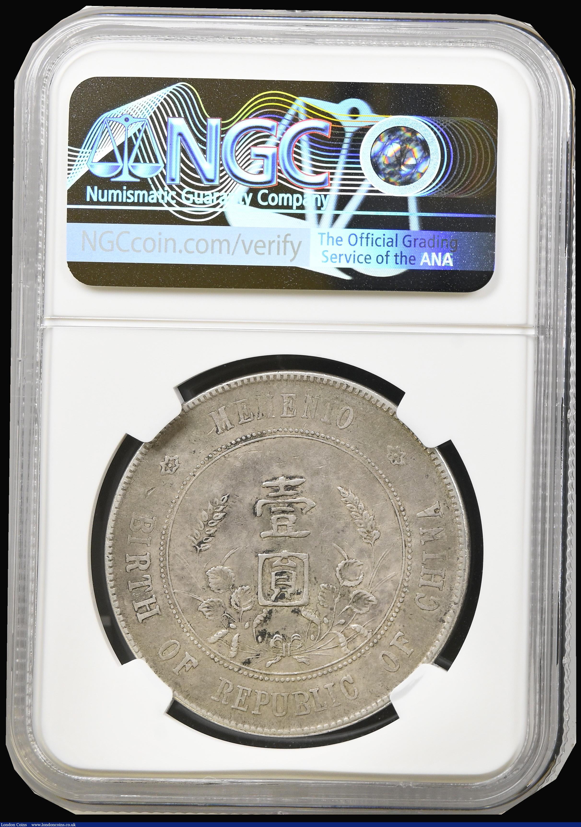 London Coins : A194 : Lot 518 : China Republic Dollar undated Memento (1927) 6-pointed stars Y#318a.1, L&M 49, in an NGC holder ...