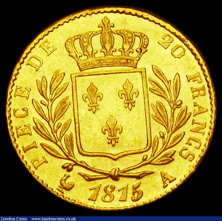 London Coins : A194 : Lot 537 : France 20 Francs Gold 1815A Paris Mint Louis XVIII Lustrous AU a pleasing example