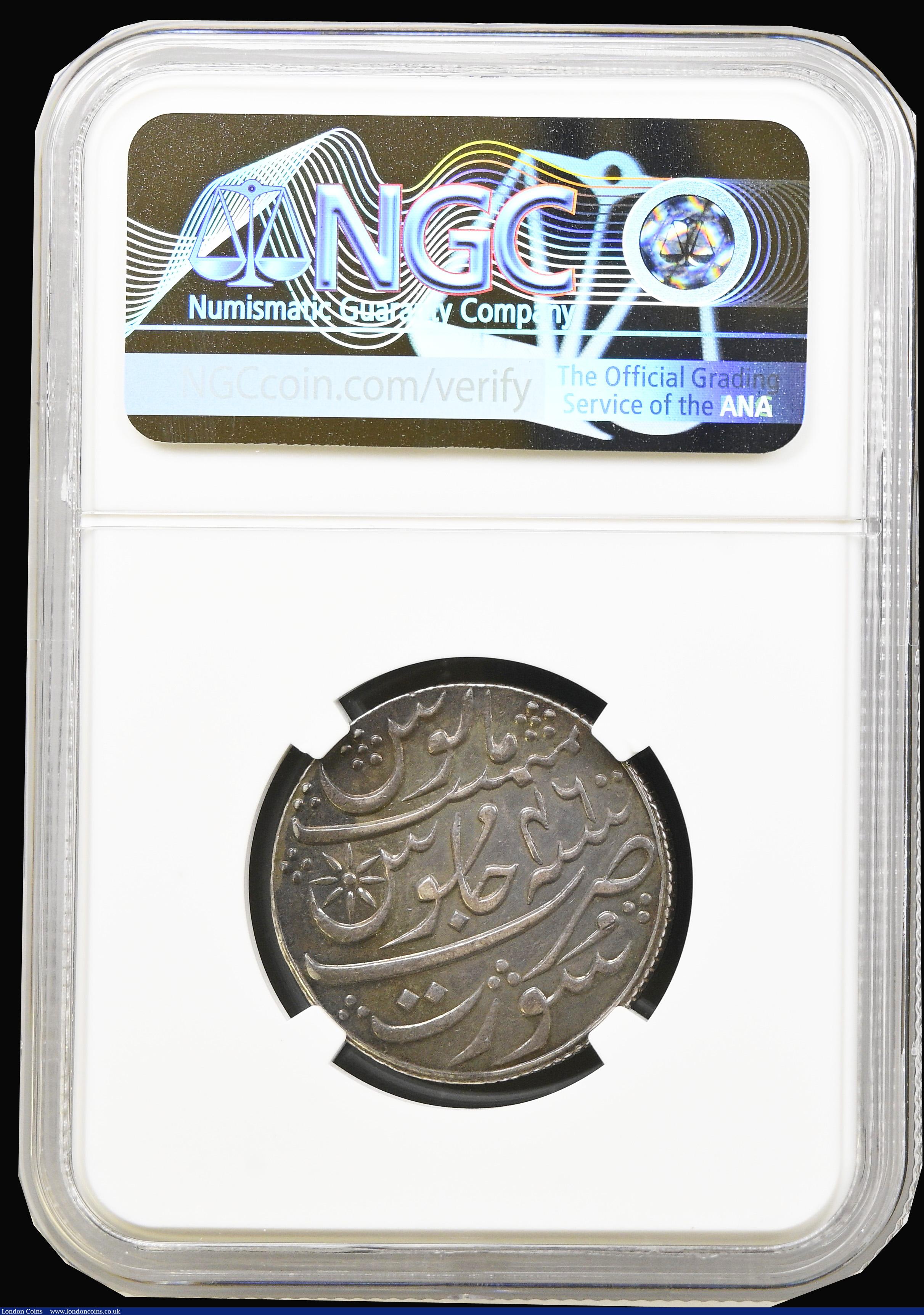 London Coins : A194 : Lot 583 : India Bombay Presidency Rupee AH1215/46 VERTICAL MILLING NGC AU DETAILS CLEANED
