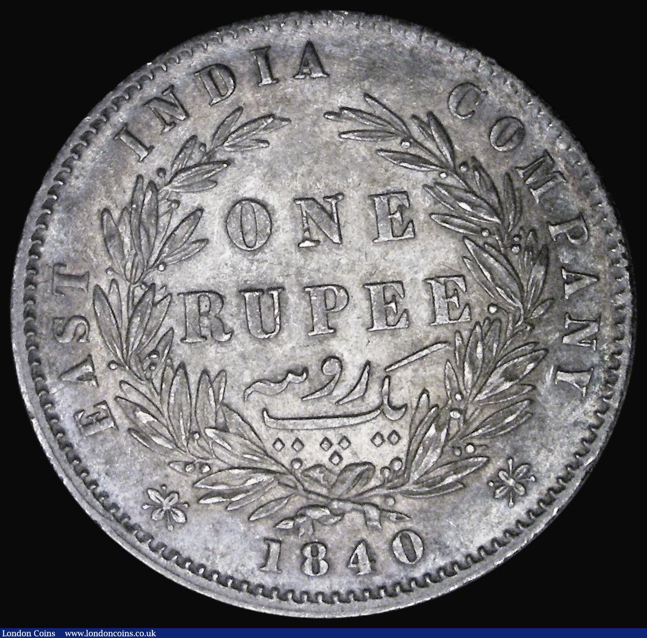 London Coins : A194 : Lot 593 : India Rupee 1840 W.W. Raised 28 Berries, AU and nicely toned