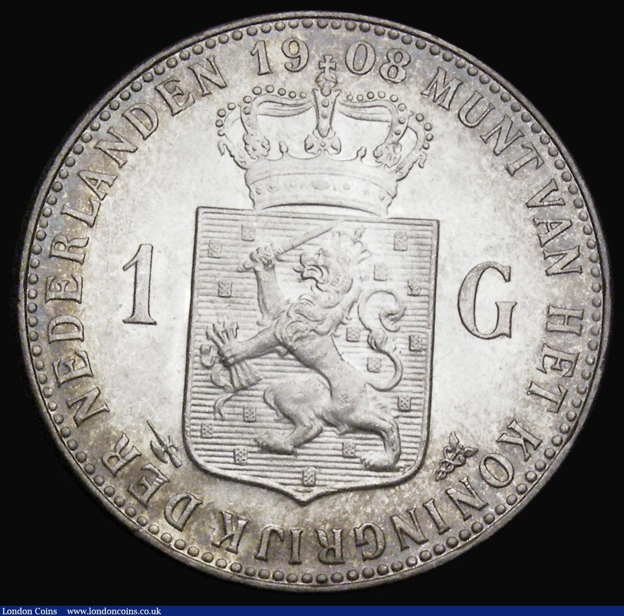 London Coins : A194 : Lot 639 : Netherlands Gulden 1908 KM122.2 pleasantly toned Unc