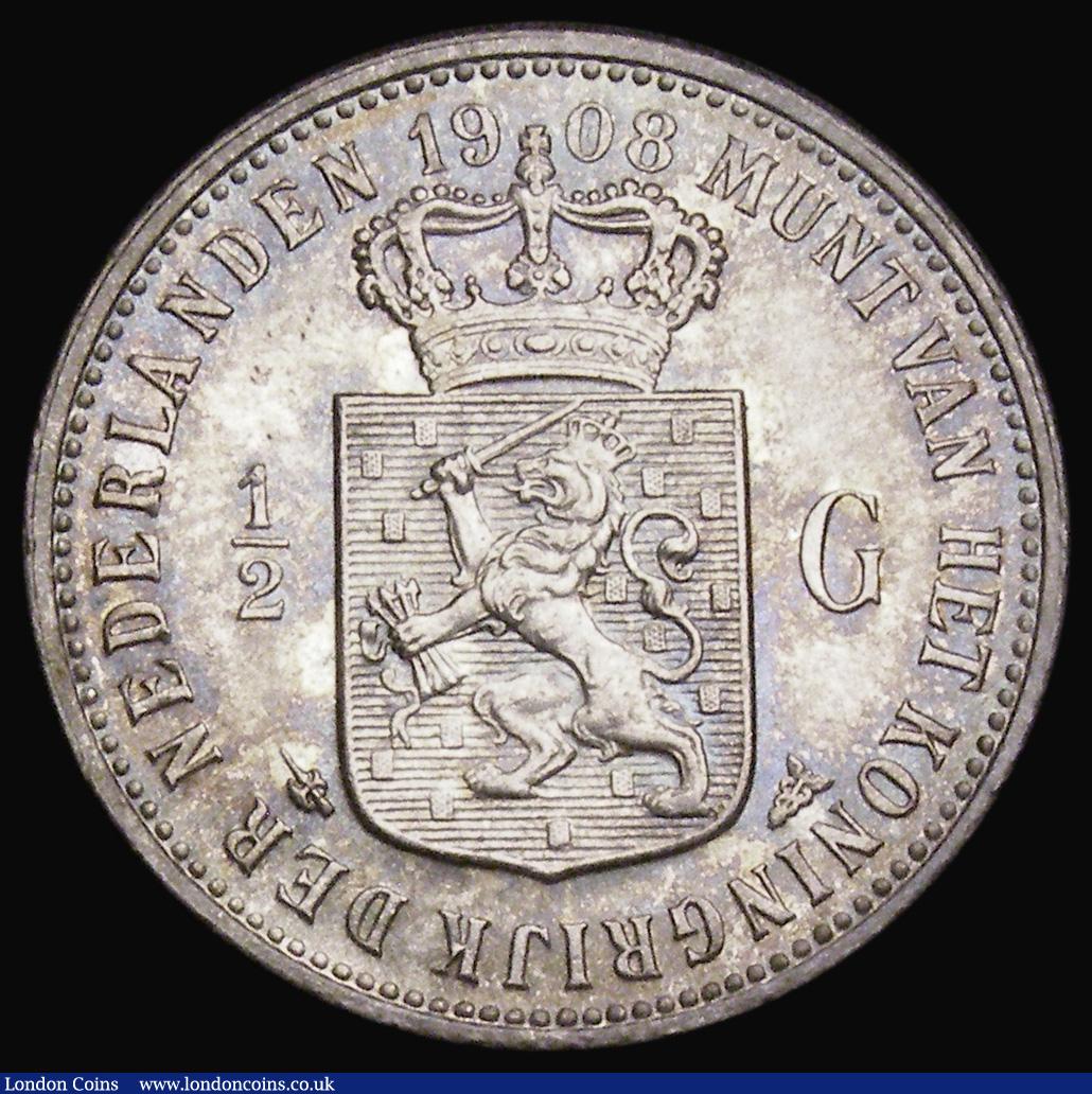 London Coins : A194 : Lot 641 : Netherlands Half Gulden 1908 KM121.2 pleasantly toned Unc