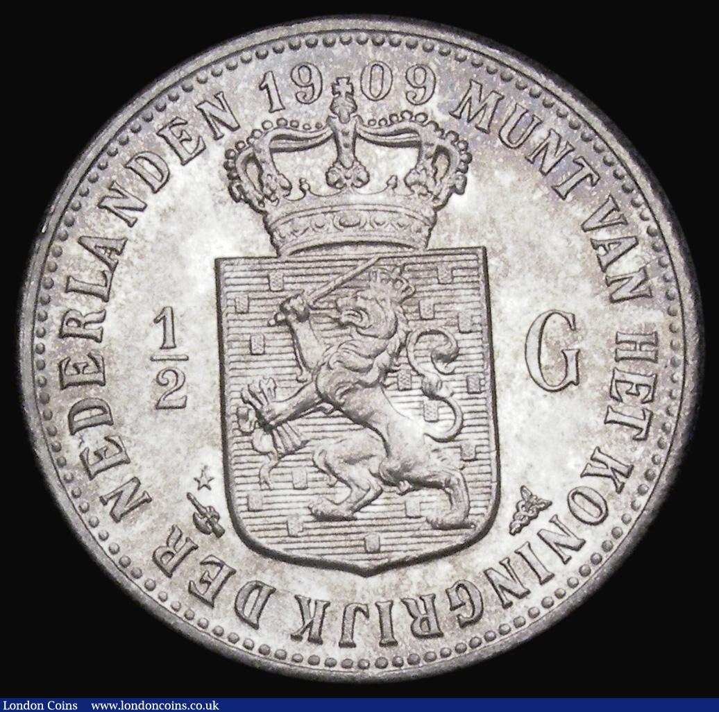 London Coins : A194 : Lot 642 : Netherlands Half Gulden 1909 KM121.2 pleasantly toned Unc
