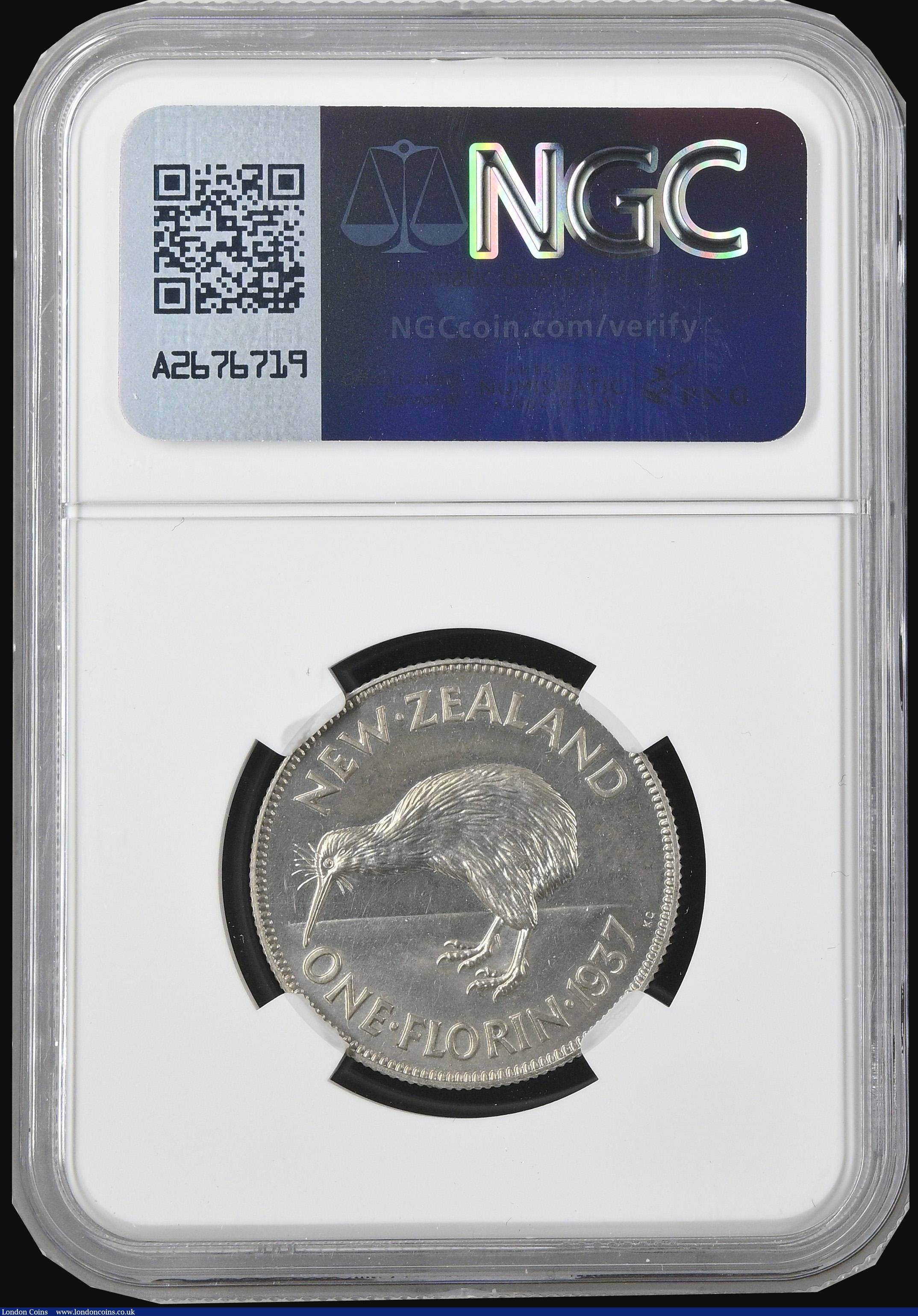 London Coins : A194 : Lot 645 : New Zealand Florin 1937 VIP Proof, London Mint Proof of Record NGC PF63