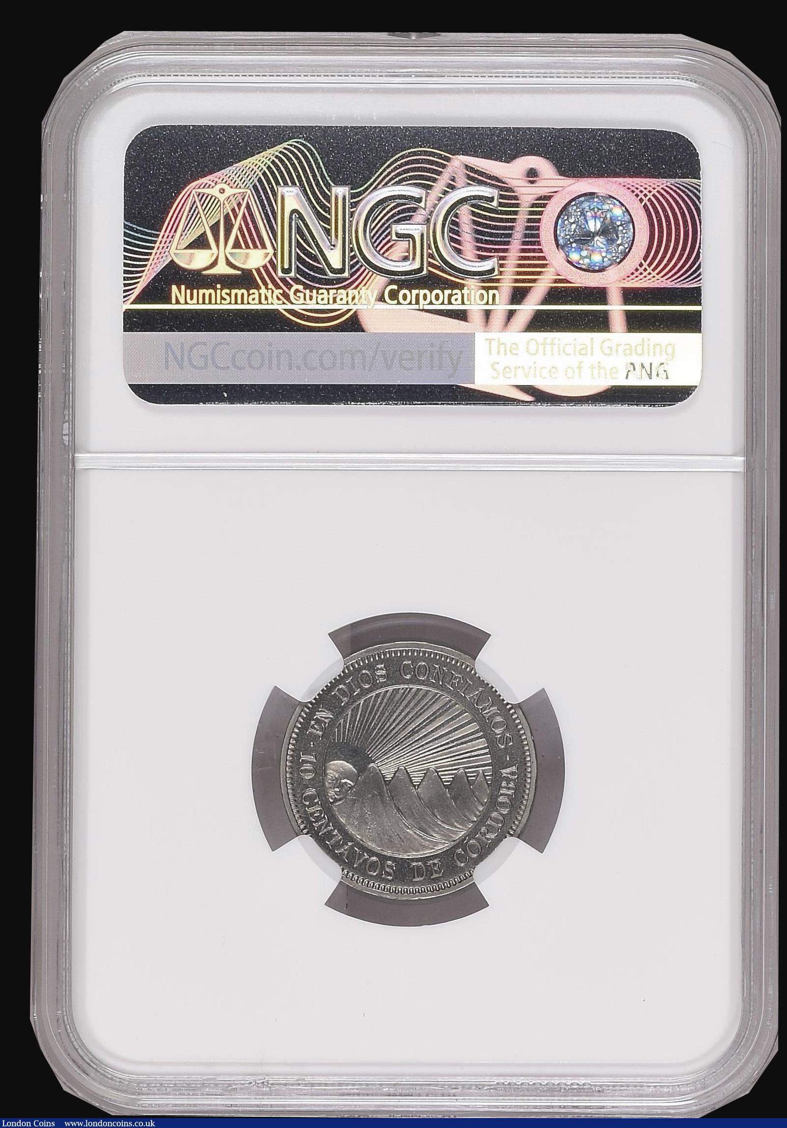 London Coins : A194 : Lot 665 : Nicaragua 10 Cents 1954 VIP Proof NGC PF66 CAMEO