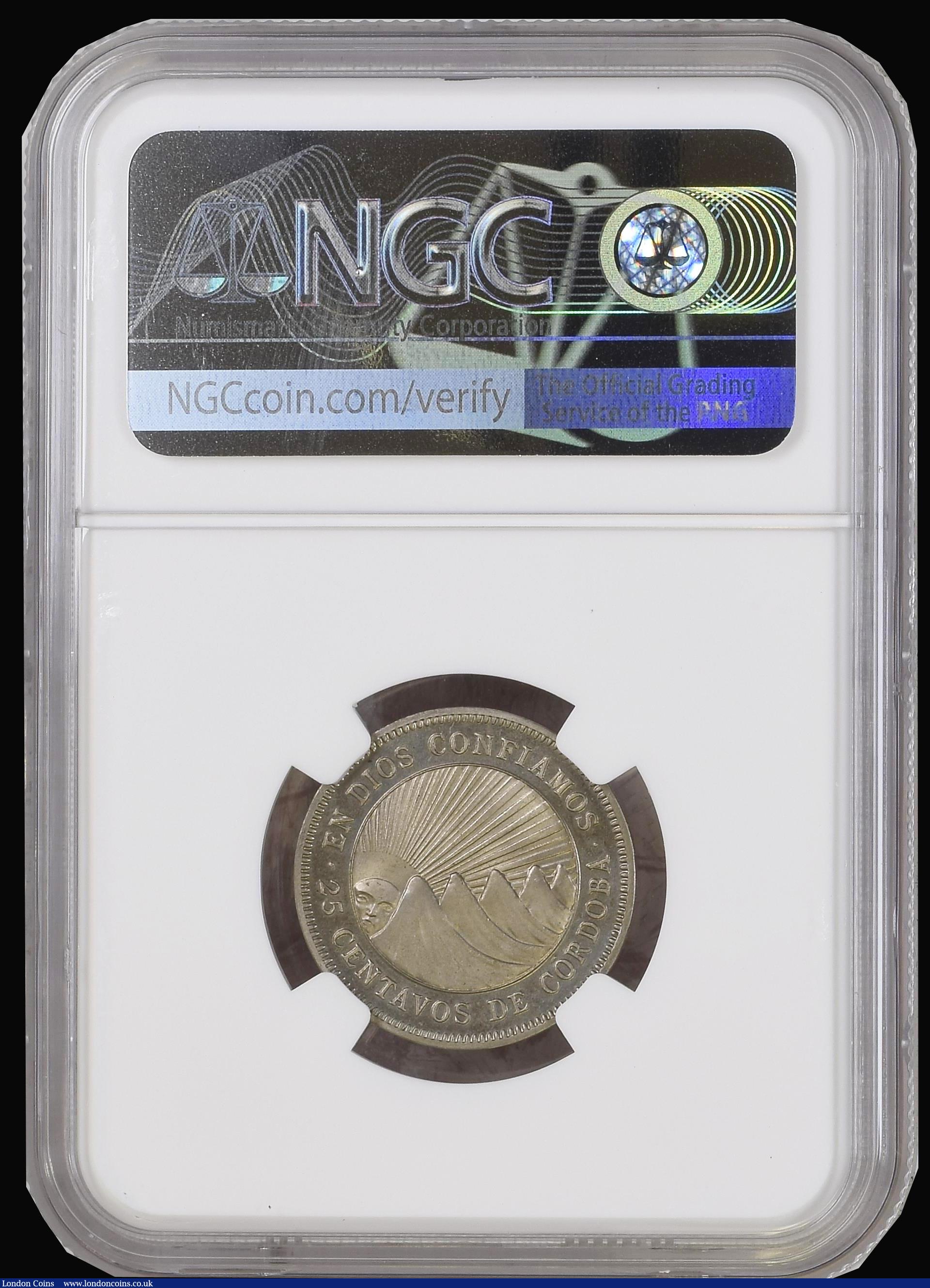 London Coins : A194 : Lot 667 : Nicaragua 25 Cents 1939 VIP Proof London Mint proof of record NGC PF66 CAMEO