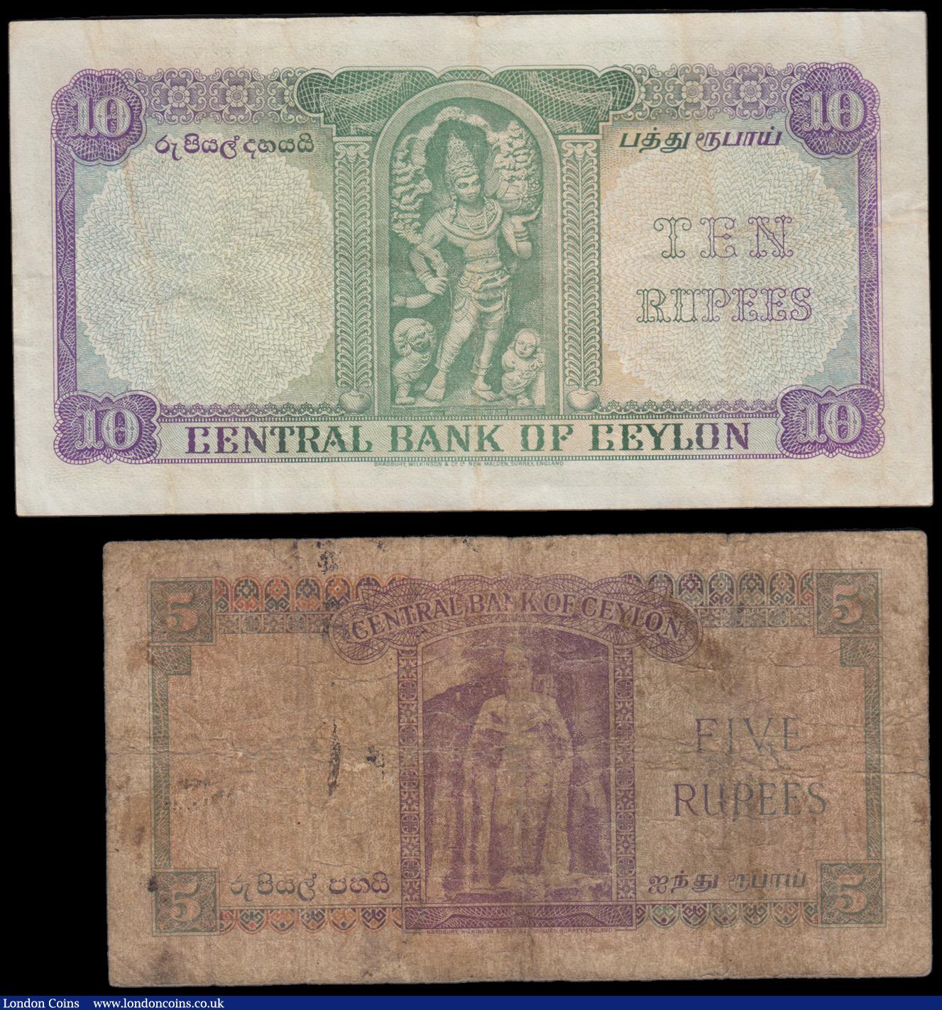 London Coins : A194 : Lot 69 : Ceylon QE II Young Portrait (2) 5 Rupees 3 June 1952 VG and 10 Rupees 16 October 1954 VF