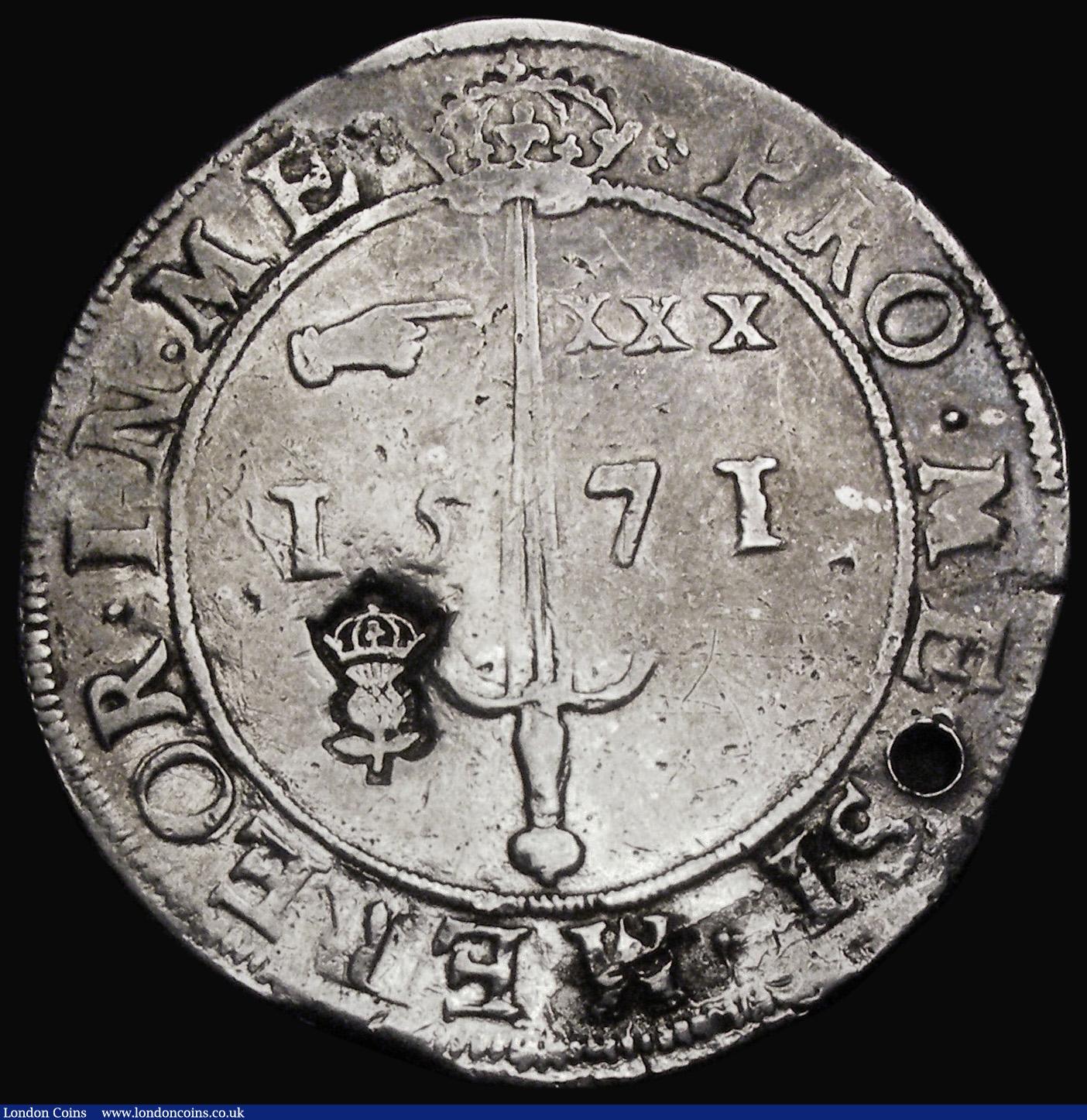 London Coins : A194 : Lot 717 : Scotland Ryal (Sword Dollar) 30 Shillings James VI Countermarked issue 1571 revalued at 36 Shillings...