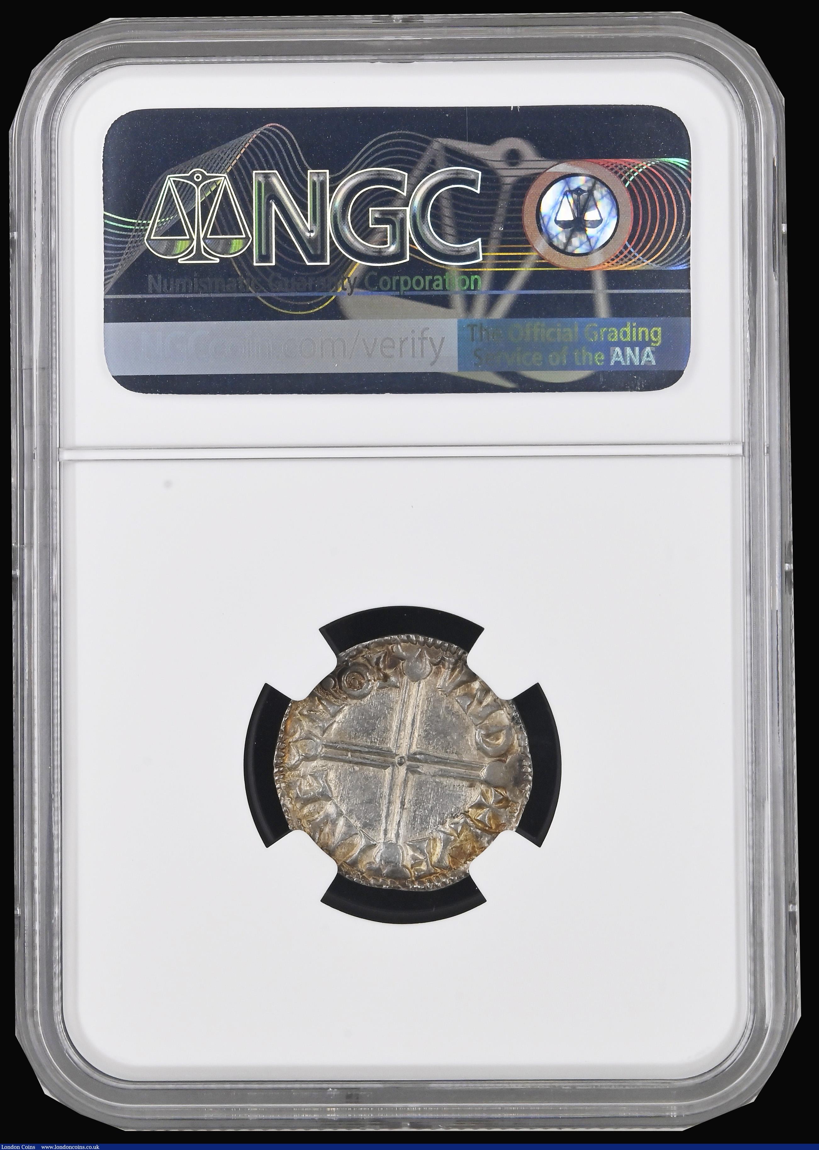 London Coins : A194 : Lot 805 : Penny Aethelred II Long Cross type S.1151, North 774, London Mint, moneyer Leofing, 1.67 grams, lust...