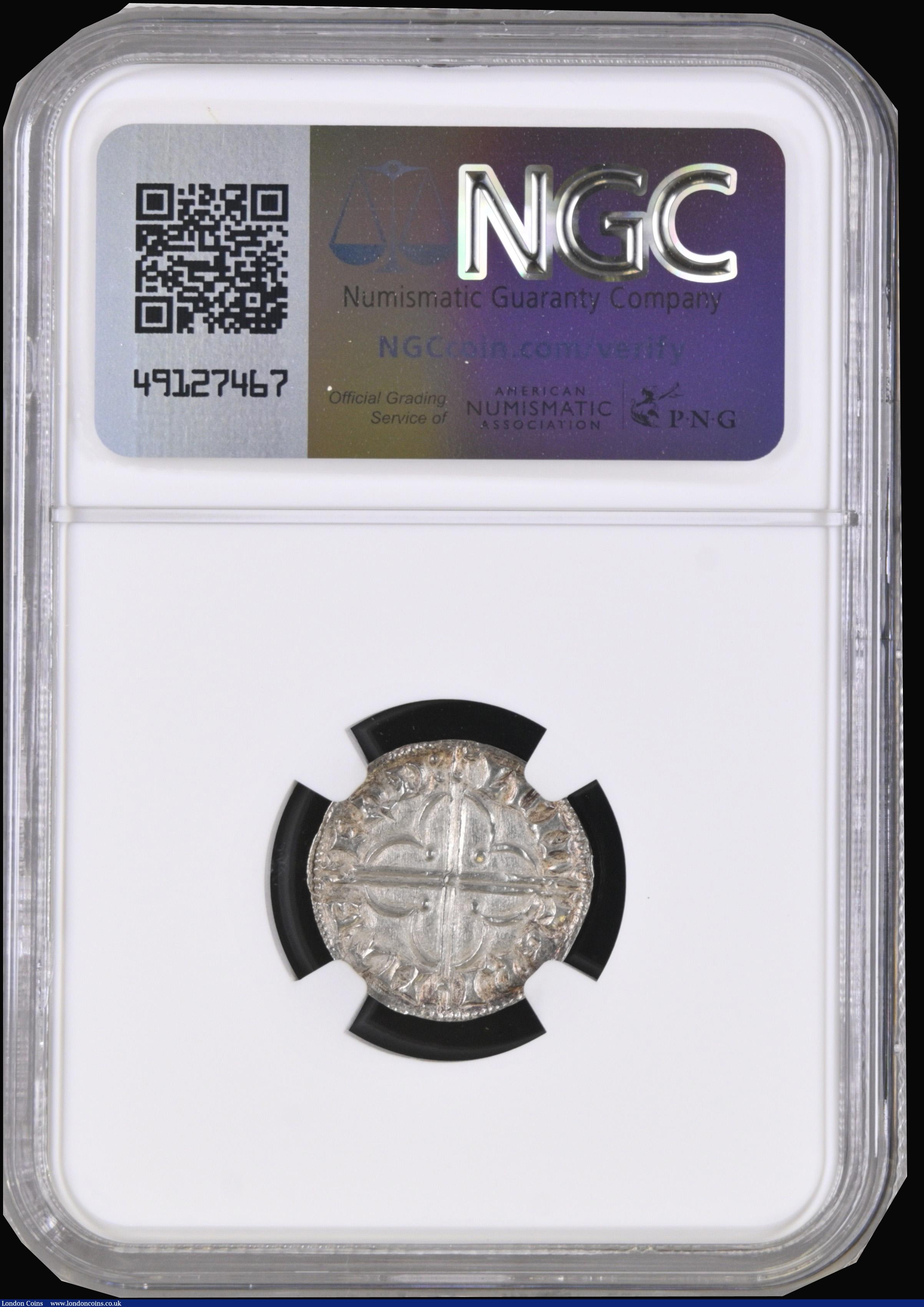 London Coins : A194 : Lot 808 : Penny Cnut Quatrefoil type S.1157 London Mint moneyer BRIHTFERTH Choice and graded MS64 by NGC
