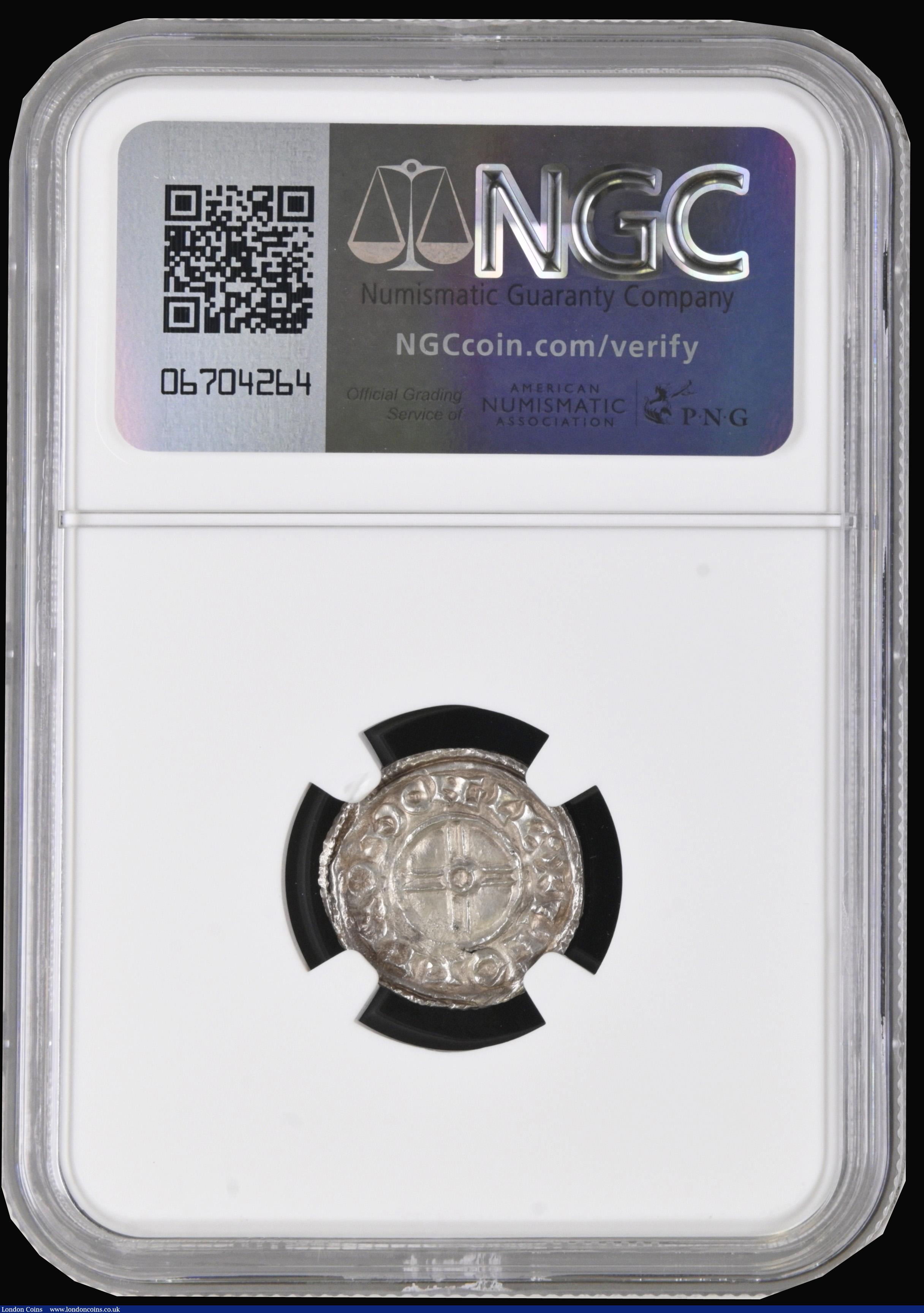 London Coins : A194 : Lot 811 : Penny Cnut Short Cross S.1159 Gloucester Mint, moneyer LEOFNOTH Lustrous Unc with a peripheral gold ...