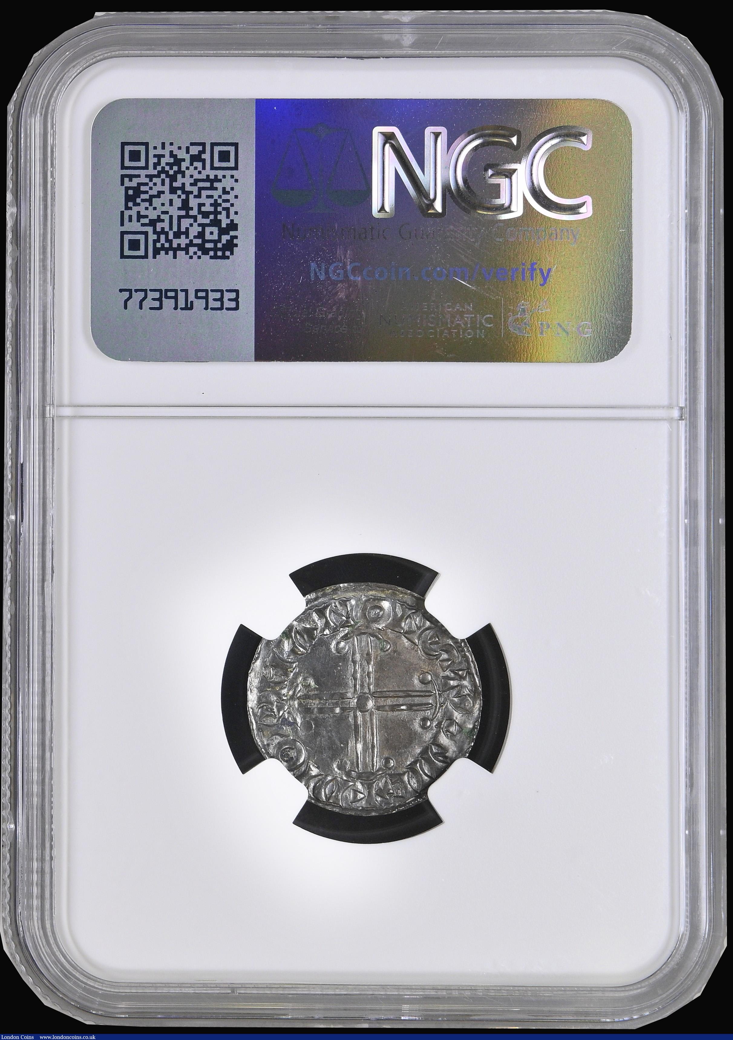 London Coins : A194 : Lot 815 : Penny Edward the Confessor Hammer Cross type S.1182 Steyning Mint, moneyer DEORMAN richly toned Unc ...