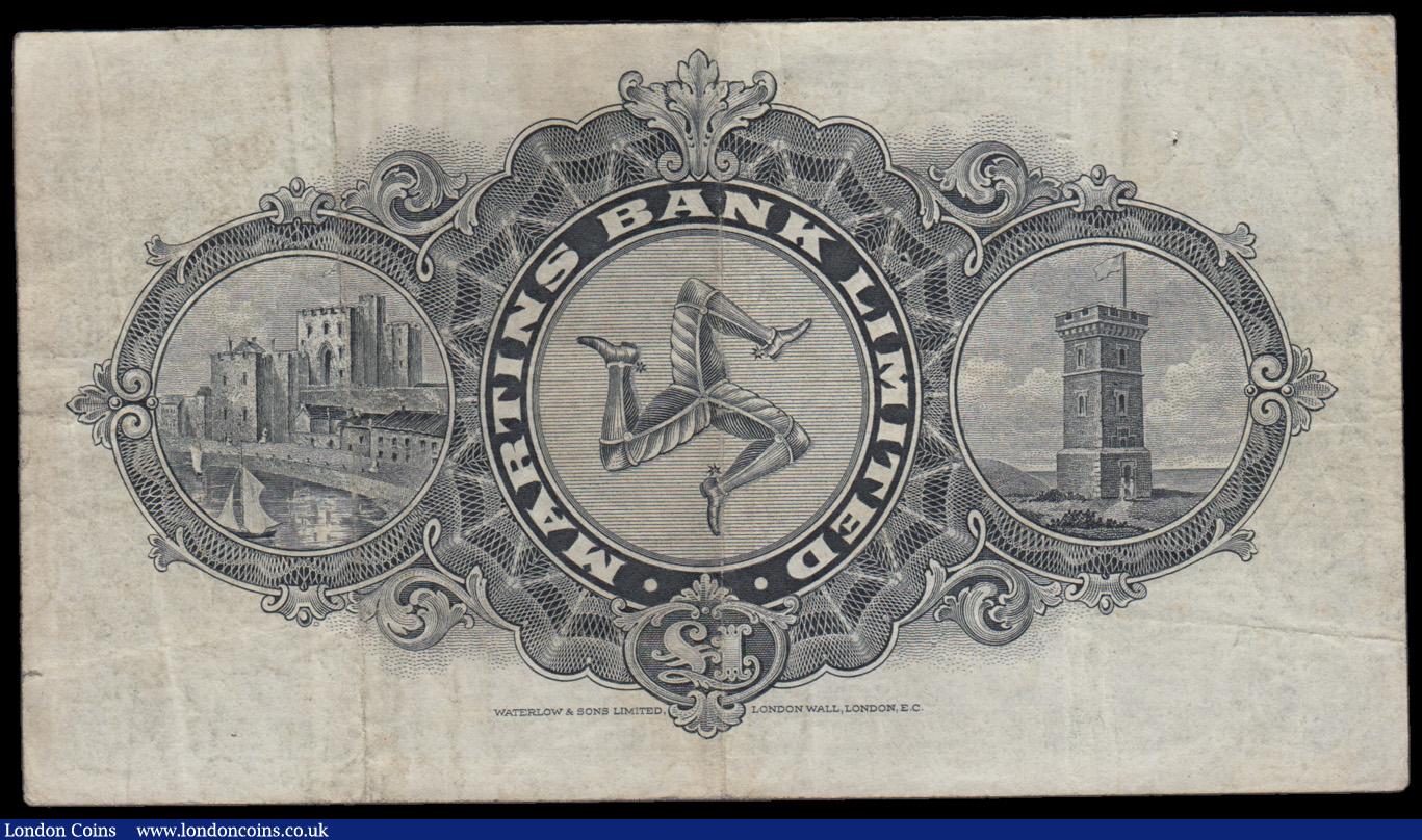 London Coins : A194 : Lot 93 : Isle of Man Martins Bank Ltd 1 Pound dated 1st June 1950 serial No.188838, Pick19b, VF with some pin...