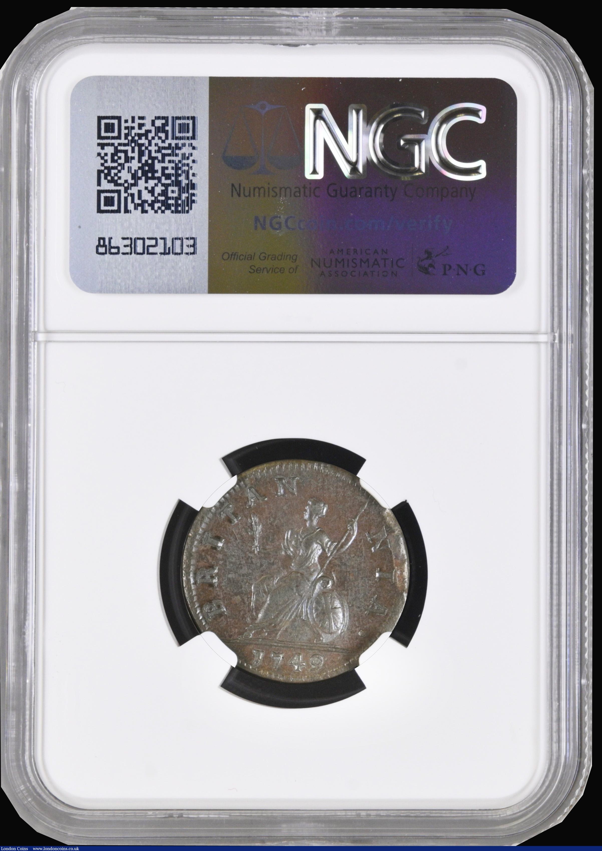 London Coins : A194 : Lot 953 : Farthing 1749 Peck 889 NGC MS62 BN