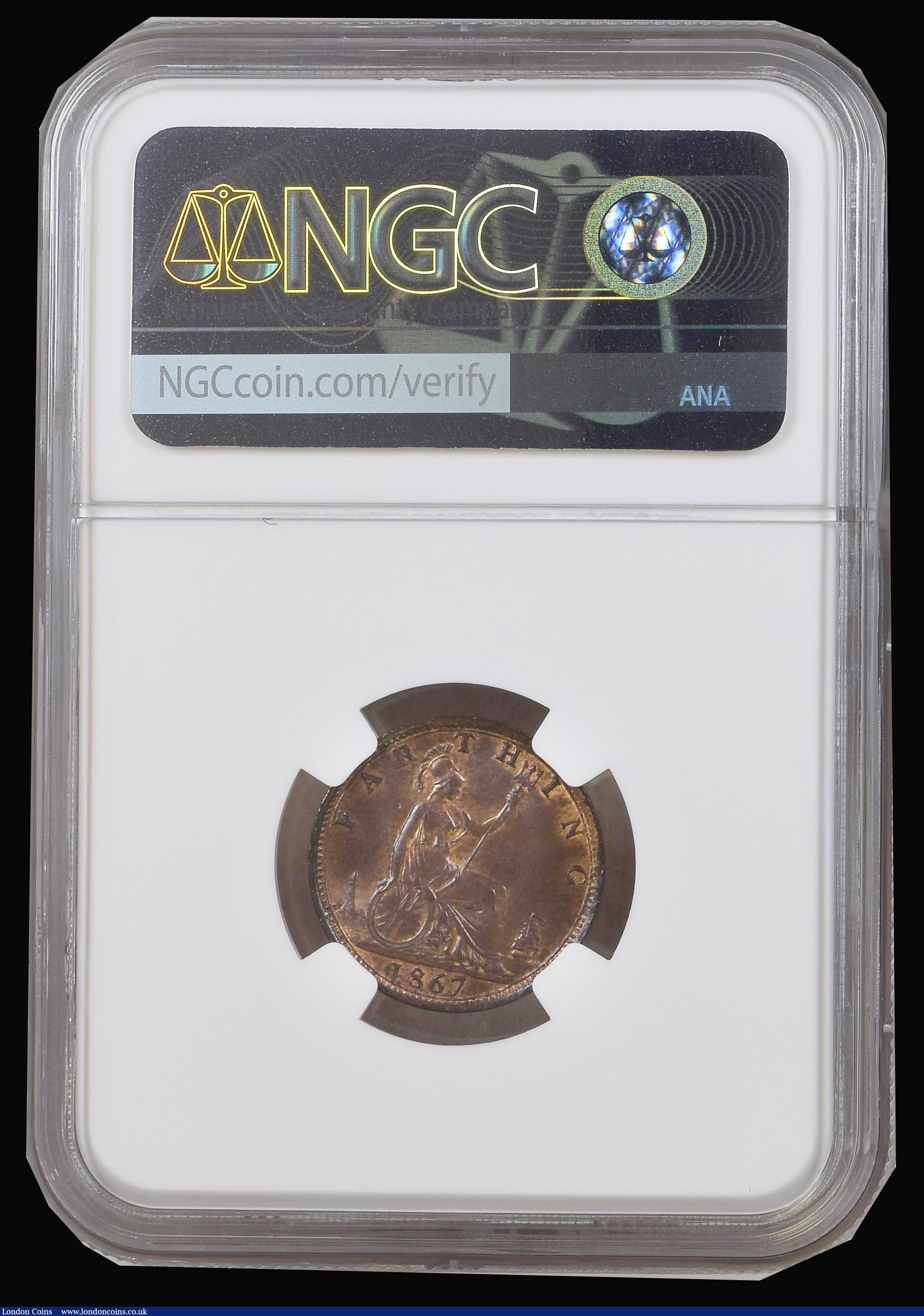 London Coins : A194 : Lot 975 : Farthing 1867 Freeman 516 dies 3+B  NGC MS64 BN