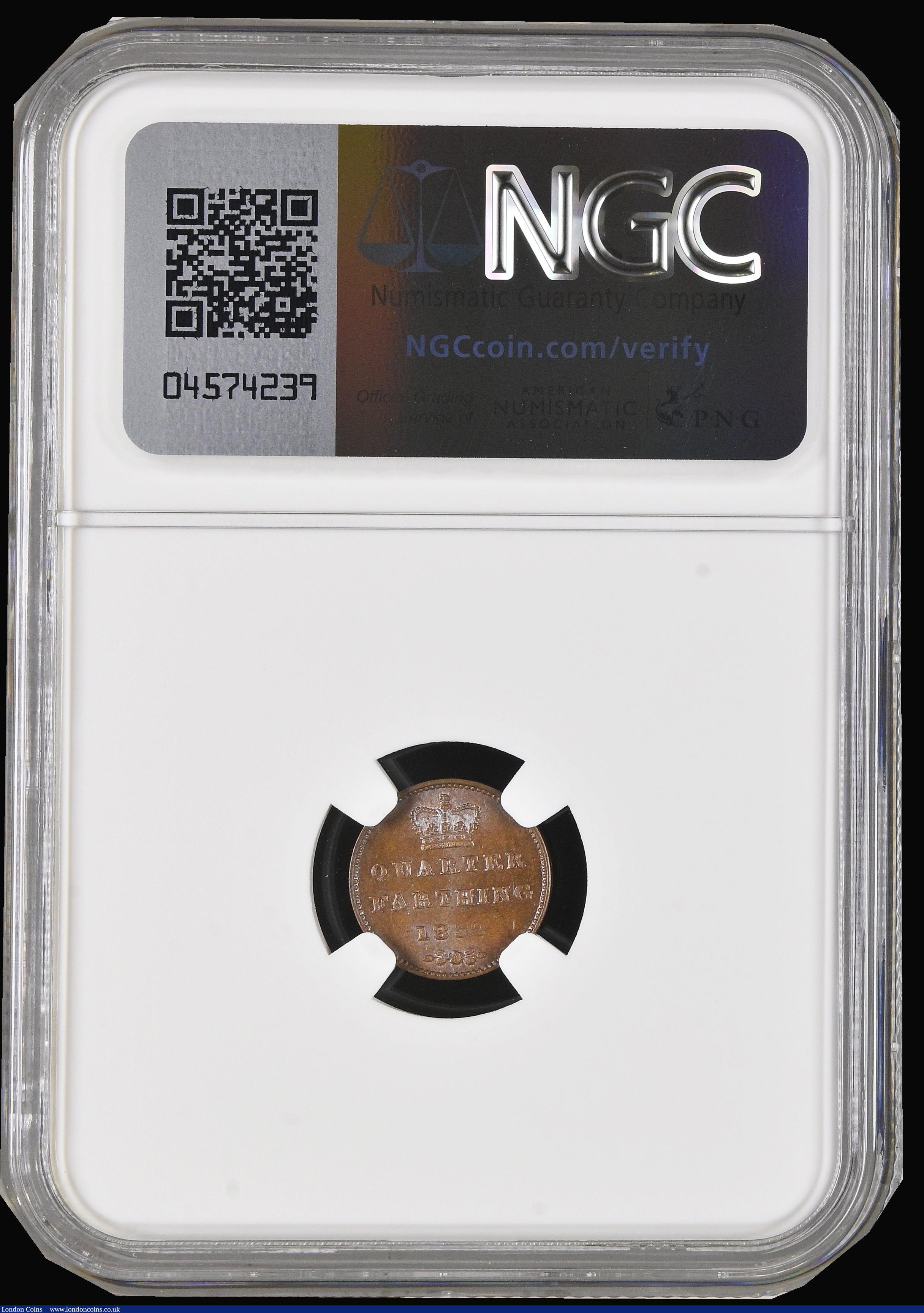 London Coins : A194 : Lot 988 : Quarter Farthing 1852 Peck 1610 NGC MS63 BN
