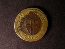 London Coins : A122 : Lot 1539 : Farthing Pattern The Protectorate undated (1654) struck in Brass with a copper centre Peck 384 Obver...