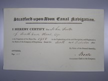 London Coins : A124 : Lot 101 : Great Britain, Stratford-upon-Avon Canal Navigation, certificate for share No.1958, date...