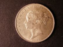 London Coins : A124 : Lot 458 : Halfcrown 1887 Young Head ESC 717 Lustrous UNC and most attractive, very difficult to find in th...