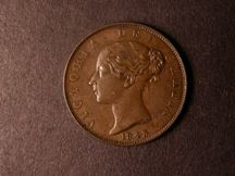 London Coins : A124 : Lot 511 : Halfpenny 1843 Peck 1527 EF/NEF with a few light surface marks on the portrait and an edge bump