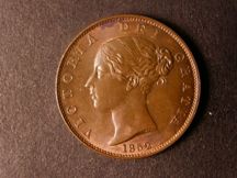 London Coins : A124 : Lot 521 : Halfpenny 1852 No Dots on Shield Reverse A Peck 1536 UNC toned with traces of lustre