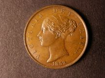 London Coins : A124 : Lot 522 : Halfpenny 1853 3 over 2 Peck 1538 A/UNC and nicely toned, a couple of minor surface nicks barely...