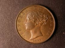 London Coins : A124 : Lot 523 : Halfpenny 1853 Copper Proof Peck 1541 nFDC with minor friction and some lustre