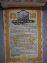 London Coins : A124 : Lot 64 : China, Republic of China Two Year 1919 Gold Loan Treasury Notes, bond No.4440 for $1,...
