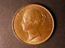 London Coins : A124 : Lot 645 : Penny 1846 DEF Far Colon Peck 1490 Lustrous UNC with a couple of stains on the obverse