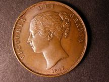 London Coins : A124 : Lot 647 : Penny 1847 DEF Far Colon Peck 1493 UNC/AU and nicely toned with a few light surface marks on the rev...