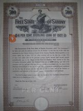 London Coins : A124 : Lot 78 : Germany, Free State of Saxony 1927 Sterling Loan, bonds for &pound;20, &pound;100 and &p...