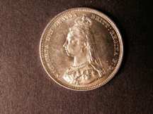 London Coins : A124 : Lot 894 : Shilling 1888 8 over 7 ESC 1353 Lustrous UNC
