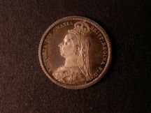 London Coins : A124 : Lot 945 : Sixpence 1887 Jubilee Head Withdrawn type Proof ESC 1753 nFDC and nicely toned
