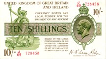 London Coins : A126 : Lot 107 : Treasury 10 shillings Warren Fisher T30 serial J/69 728458, first series issued 1922, presse...
