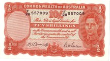 London Coins : A126 : Lot 216 : Australia 10 shillings issued 1942, KGVI portrait prefix F/28, Armitage/McFarlane signature&...