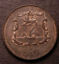 London Coins : A126 : Lot 453 : British North Borneo Half Cent 1891H Toned UNC with a trace of lustre