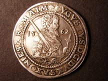 London Coins : A126 : Lot 497 : German States Saxony Thaler 1562 DAV 9793 About VF with signs of tooling at the top of the obverse