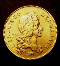 London Coins : A126 : Lot 991 : Five Guineas 1668 Elephant below bust S.3328 VICESIMO edge GVF/NEF with some minor contact marks,...