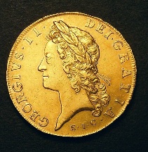 London Coins : A126 : Lot 992 : Five Guineas 1729 EIC below bust S.3664 GVF and sharply struck with some adjustment lines on the obv...