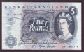 London Coins : A130 : Lot 133 : Five pounds Fforde B312 issued 1967 last series prefix Z51, almost UNC