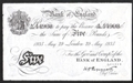 London Coins : A130 : Lot 161 : Five pounds Peppiatt Operation Bernhard German forgery WW2 dated 29 May 1935 prefix A/189, usual...