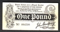 London Coins : A130 : Lot 91 : Treasury one pound Bradbury T3.3 issued 1914 serial F/13 004598, small edge tears & some sur...
