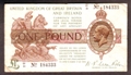London Coins : A130 : Lot 94 : Treasury one pound Warren Fisher T31 issued 1923 prefix G1/51, Fine