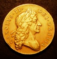 London Coins : A131 : Lot 1222 : Five Guineas 1683 TRICESIMO QVINTO Charles II Second Laureate Bust S.3331 VF with some traces of red...