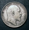 London Coins : A131 : Lot 1481 : Halfcrown 1905 ESC 750 Near Fine reverse VG as the I of HONI and P of PENSE are not visible